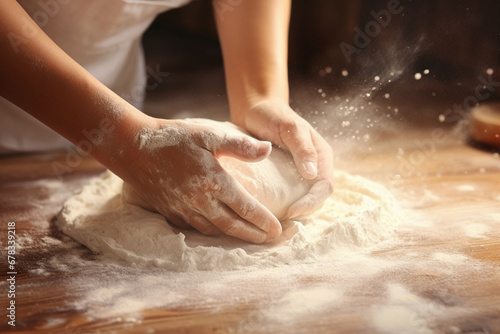 Close-up of woman baker hands kneading the dough © tribalium81
