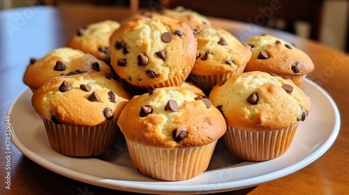 a plate of chocolate chip muffins