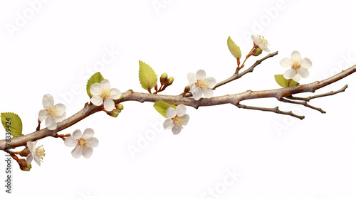 A beech twig with blossoms isolated on a plain white surface.