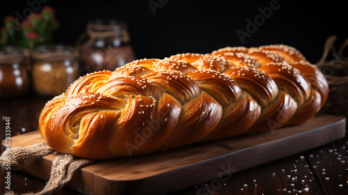 A plaited wheat flour bread, commonly known as Challah in Israel. photo