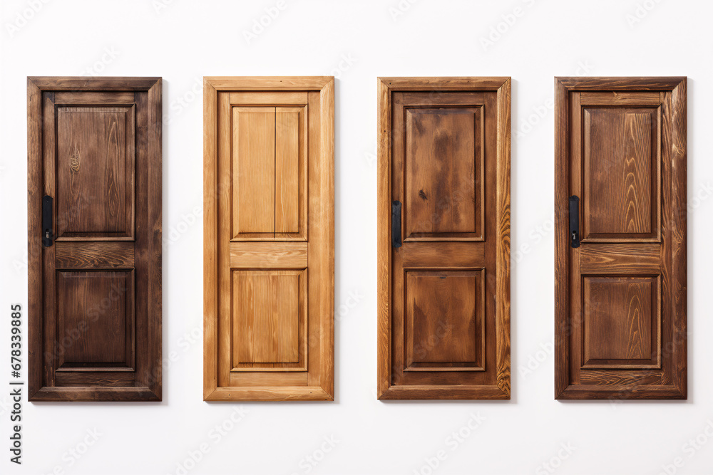 Isolated wooden doors on a pristine white background. Isolated wooden doors on a pristine white background.