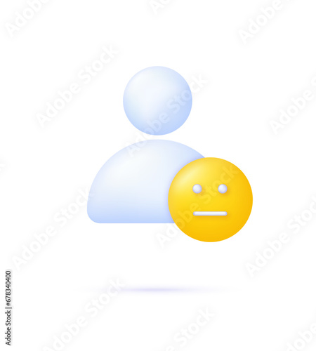 3D Person with emoticon. Feedback emotion scale illustration. Reviews with good and bad rating.