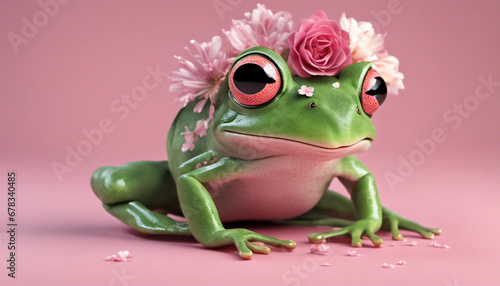 red eyed tree frog on pink background