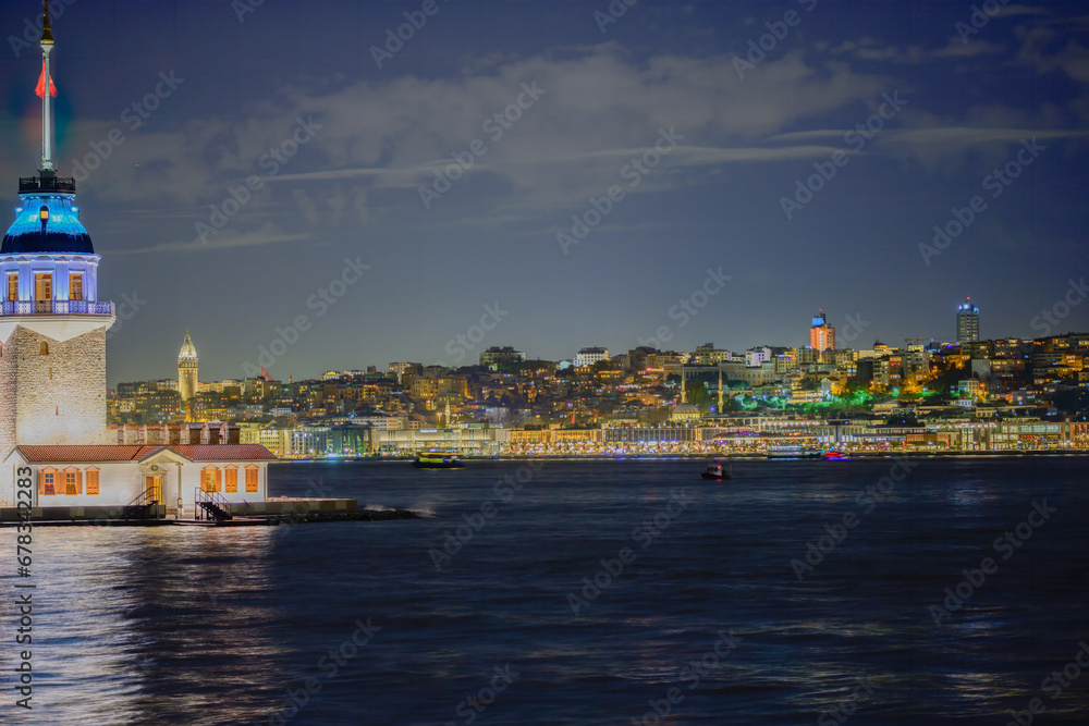 Istanbul city at night. 2023. Turkey. Kız kulesi ,üsküdar, boğaz, istanbul