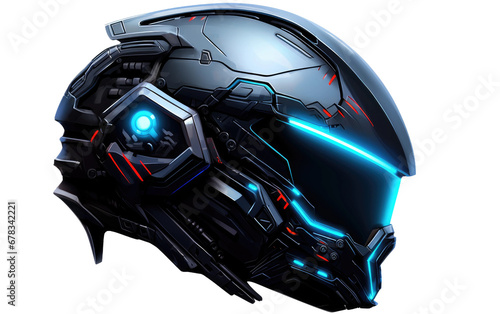 Strong Cyberpunk Helmet in Black Color on a Clear Surface or PNG Transparent Background.