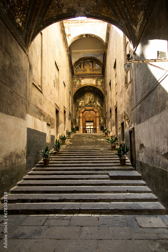 Antrance of the cloister of Armenian sanctuary in Naples, Italy.