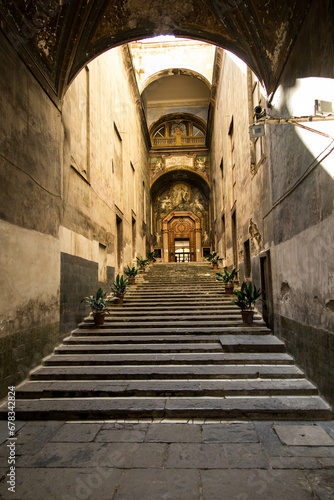 Antrance of the cloister of Armenian sanctuary in Naples  Italy.