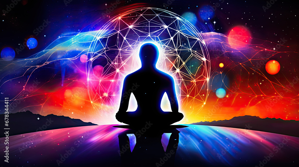 spiritual consciousness meditation prana chakra breathwork psychedelic new age - by generative ai - obrazy, fototapety, plakaty 