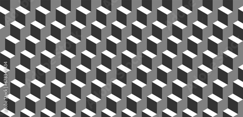 Seamless geometric pattern. Vector background made of cubes in isometry. Repeating geometric shapes in black and white.