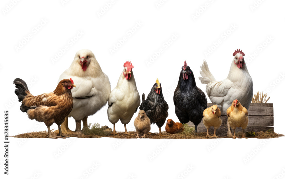 Fototapeta premium Farmyard Friends Set of Hens on a Clear Surface or PNG Transparent Background.