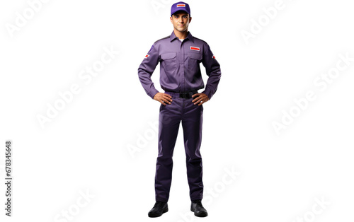 Man Wearing house Worker Uniform in Color of Purple on a Clear Surface or PNG Transparent Background.