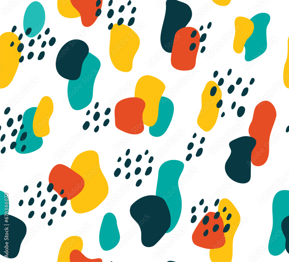Colorful seamless pattern with organic shapes. Abstract vector background in doodle style
