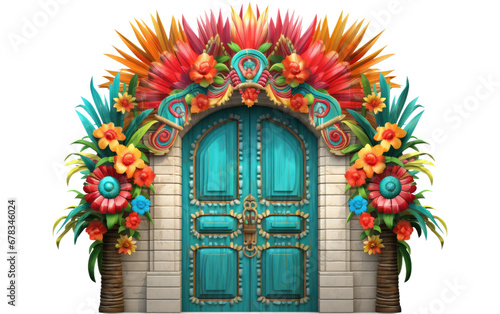 Fiesta Fanfare Door Design with Different Flower on a Clear Surface or PNG Transparent Background. © Usama