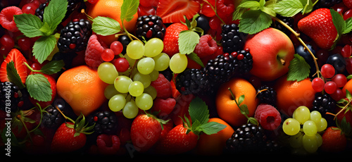 Fruit Selection Background - Harvest of Well-Being: Diverse Mix of Raw Goodies, Ideal for a Nutrient-Rich Diet © PetrovMedia