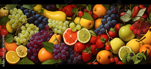 Fruit Assortment Background - Raw and Vibrant  A Spectrum of Freshness for Health-Conscious Living
