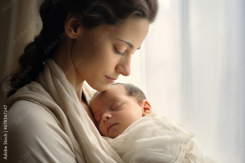 Maternal tenderness: A close-up of a mother's love and care for her precious infant Maternal tenderness: A close-up of a mother's love and care for her precious infant