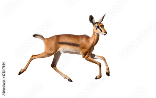Young Galloping Gazelle Running Fast on a Clear Surface or PNG Transparent Background.