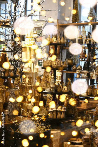 Christmas tree decoration store with xmas lights