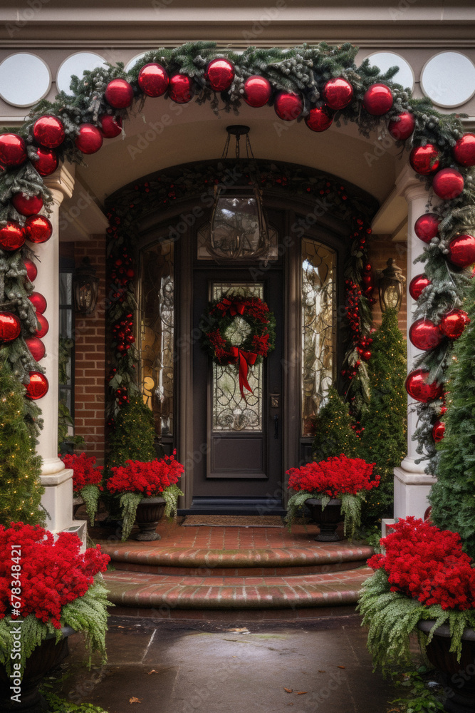 Decorated front door of a house with christmas ornaments. Decorated front door of a house with christmas ornaments.