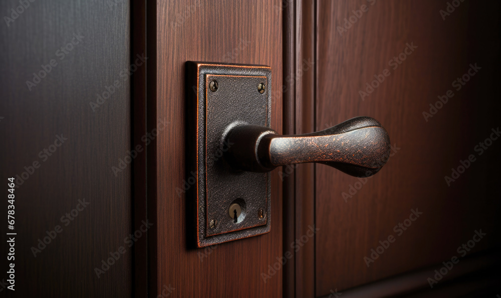 Obraz premium On a frame, there is an exterior door handle and security lock.