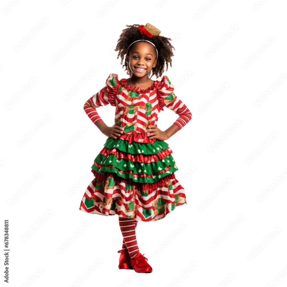 cute african american girl in christmas outfit isolated on transparent background cute african american girl in christmas outfit isolated on transparent background