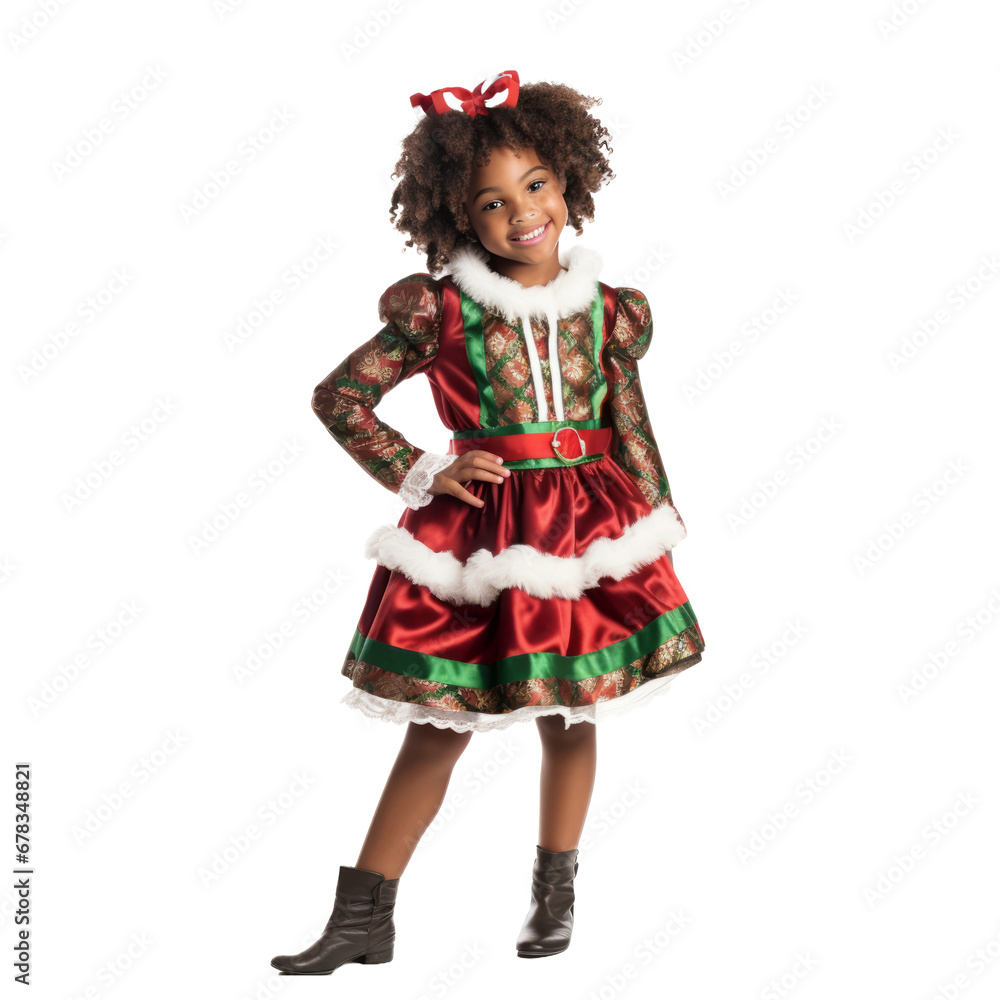 cute african american girl in christmas outfit isolated on transparent background cute african american girl in christmas outfit isolated on transparent background