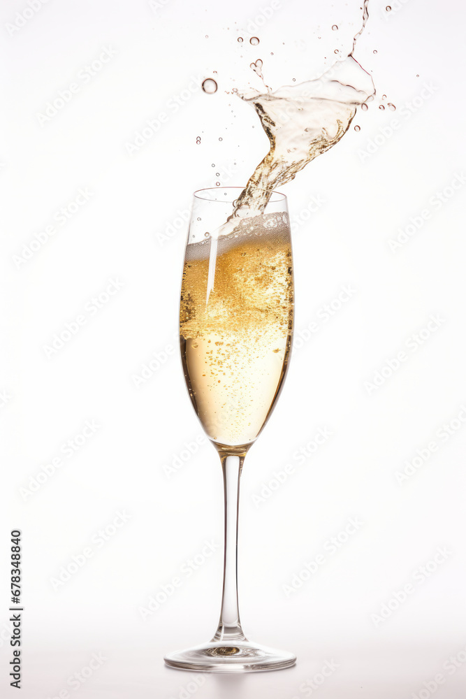 Splashes of champagne from a glass of celebration sparkling wine Splashes of champagne from a glass of celebration sparkling wine