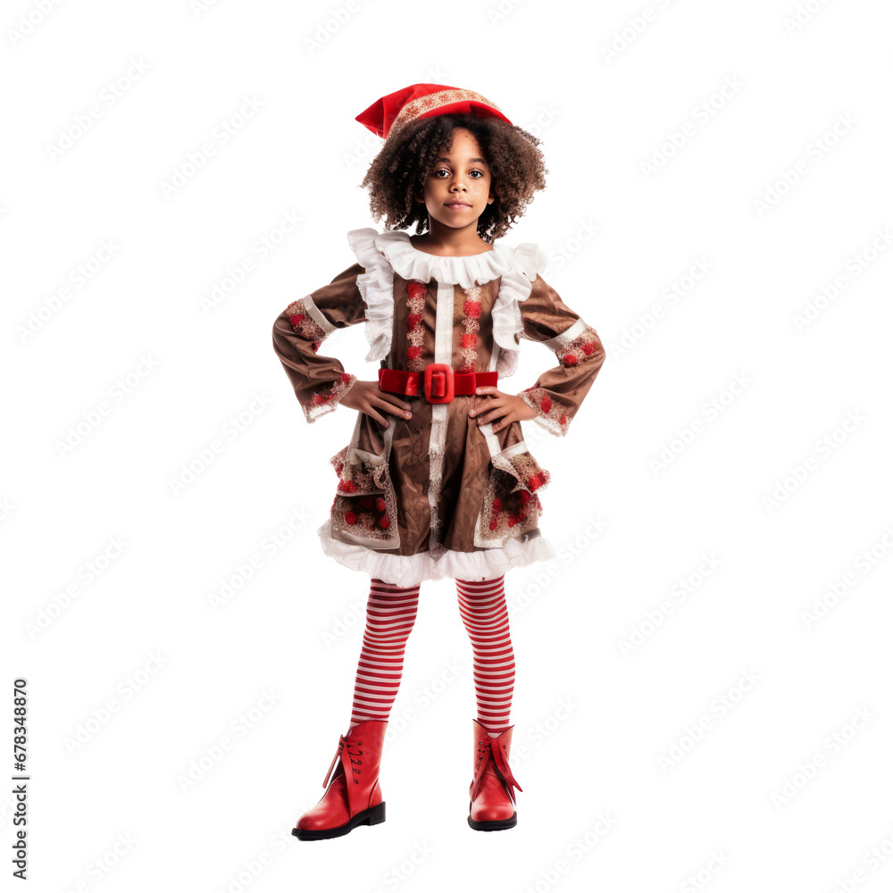 cute african american girl in christmas outfit isolated on transparent background cute african american girl in christmas outfit isolated on transparent background