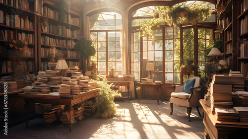 Charming Vintage Bookstore with Sunlight Streaming Through Dusty Windows  Enhanced with Soft and Pastel Tones to Evoke a Nostalgic and Cozy Atmosphere