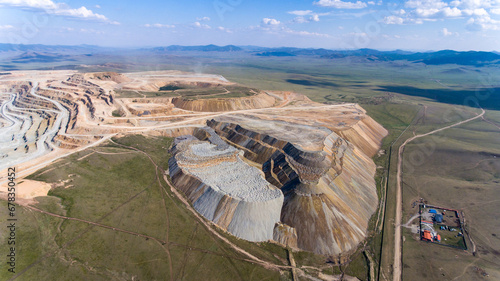 Aerial view of a vast Mongolian mining site