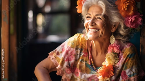 Mexican woman in her 60s with a bright smile