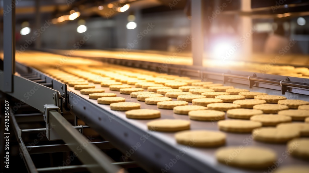 Sweet assembly line! biscuits on a conveyor belt at a factory, a snapshot of the efficient and delicious world of automated production. Sweet assembly line! biscuits on a conveyor belt at a factory, a snapshot of the efficient and delicious world of automated production.