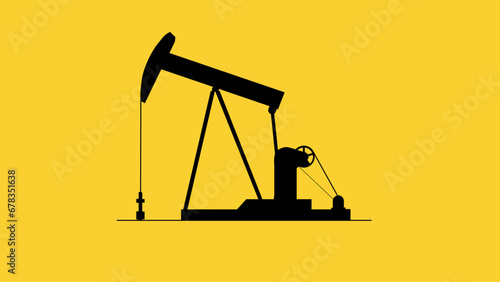 Pumpjack silhouette on a yellow background showing motor, belt, pulley, and sucker rod