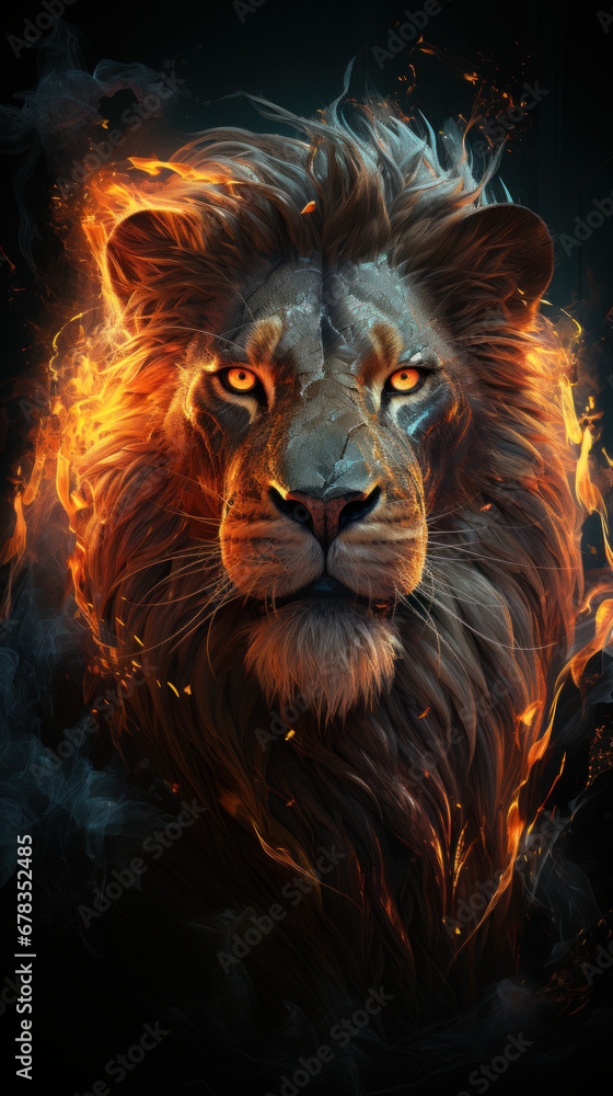 Fire lion for modern poster or tattoo. Fire lion for modern poster or tattoo.