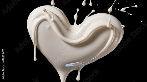 "Milk love! heart-shaped pour, with milk dripping into a glass, creating a creamy liquid art of love