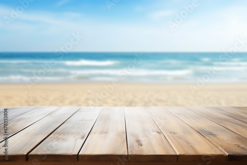 empty wooden table on the beach