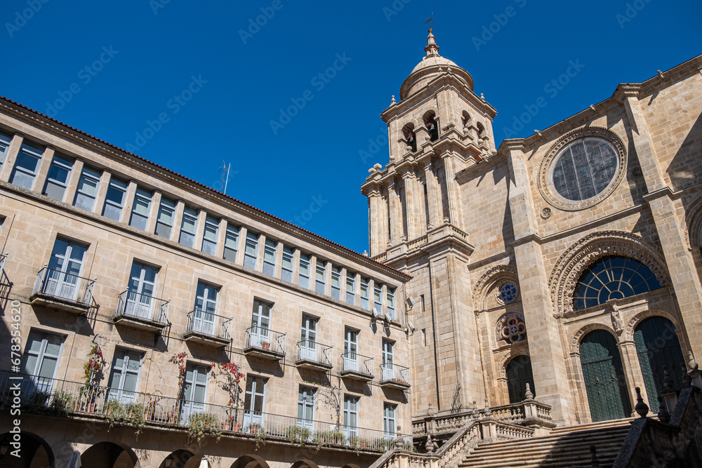 West facade and bell tower of the cathedral of Ourense. Galicia, Spain