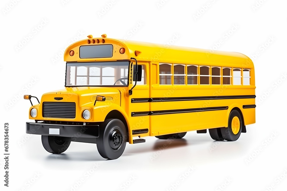  school bus on white background. Yellow classic school bus
