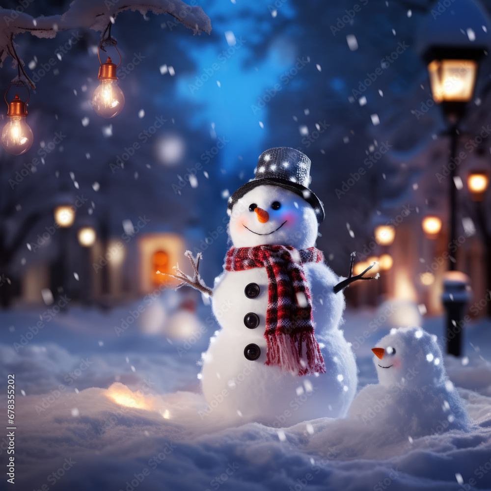 Schneemann im Schnee mit Mütze und Schal