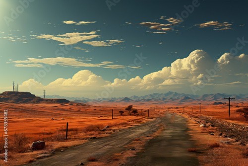 Dirt Road with Mountains in the Background. Generative Ai