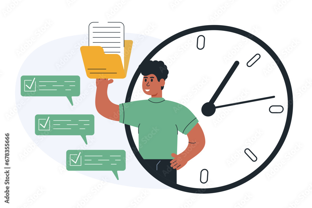 Business management illustration. Organizing efficient business, planning schedule, setting priorities, reminders, doing tasks.Time management and schedule organization concept. Vector illustration.