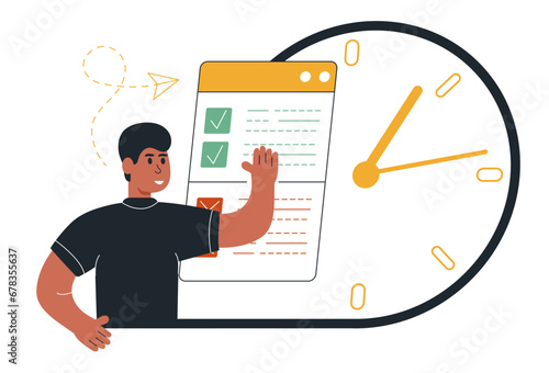 Business management illustration. Organizing efficient business, planning schedule, setting priorities, reminders, doing tasks.Time management and schedule organization concept. Vector illustration.