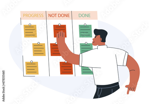 Business management illustration. Organizing efficient business, planning schedule, setting priorities, reminders, doing tasks.Time management and schedule organization concept. Vector illustration.