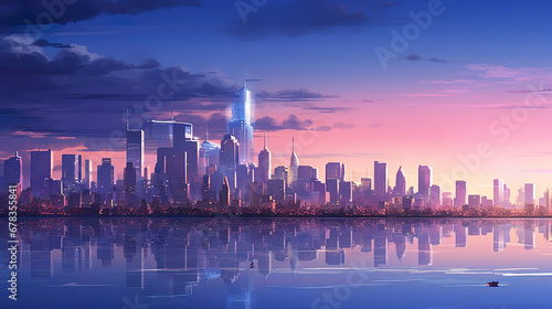 City Skyline at Sunset. Generative Ai