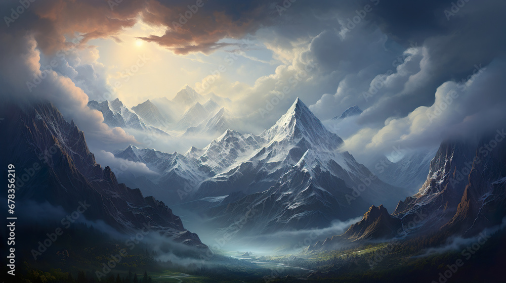 Naklejka premium Snowy Mountains.Generative Ai