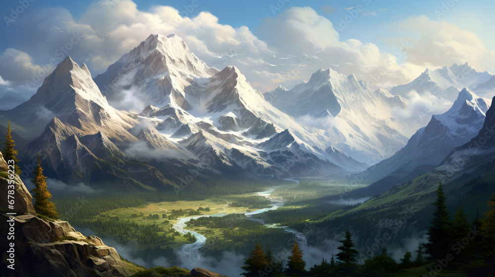 Naklejka premium Snowy Mountains.Generative Ai