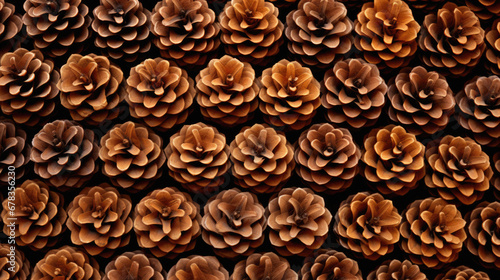 Seamless pattern of pine cones on black background. Pine cones pattern.