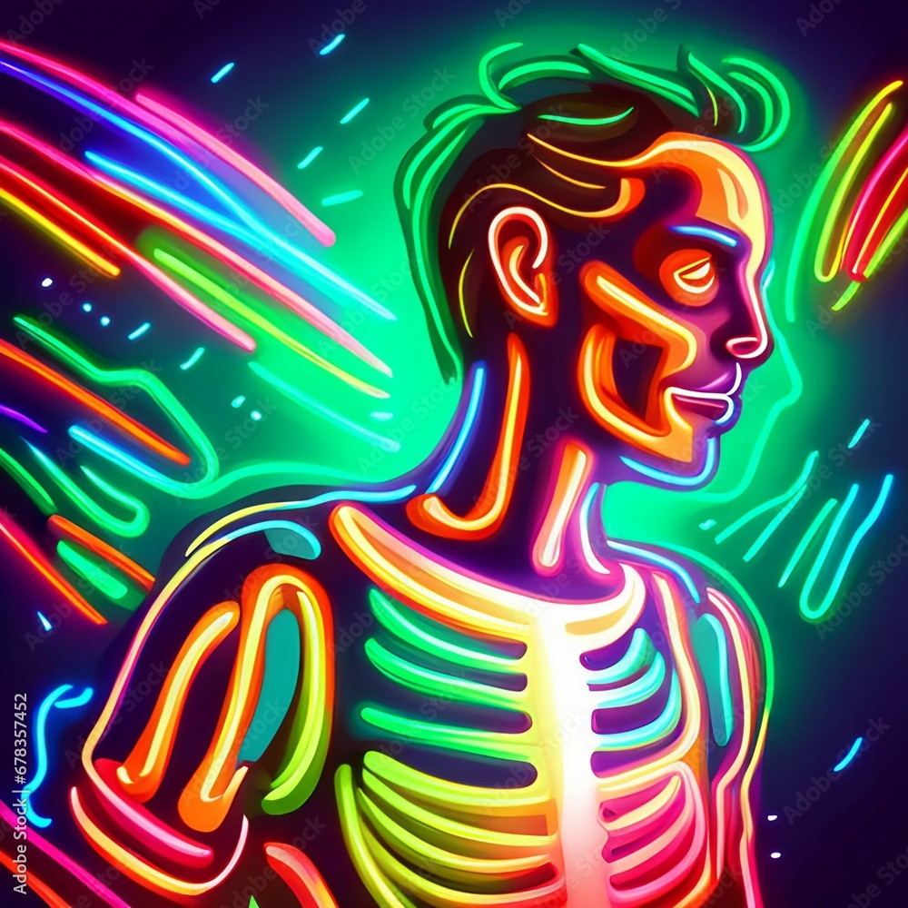 Man partial skeleton in neon lights Man partial skeleton in neon lights