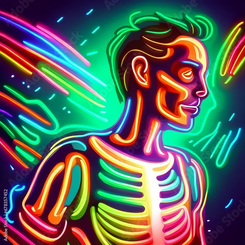 Man partial skeleton in neon lights