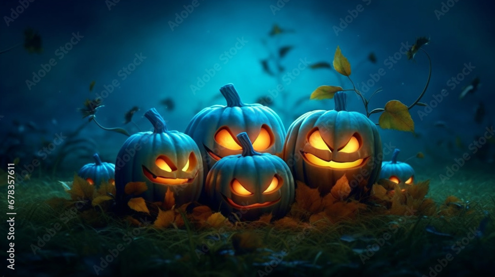 Enchanting Array of Mysterious Halloween Pumpkins in the Midnight Blue Darkness AI generated Enchanting Array of Mysterious Halloween Pumpkins in the Midnight Blue Darkness AI generated